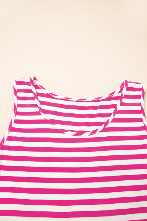Mixed Stripe Print Sleeveless Tiered Loose Fit Casual Mini Tank Dress